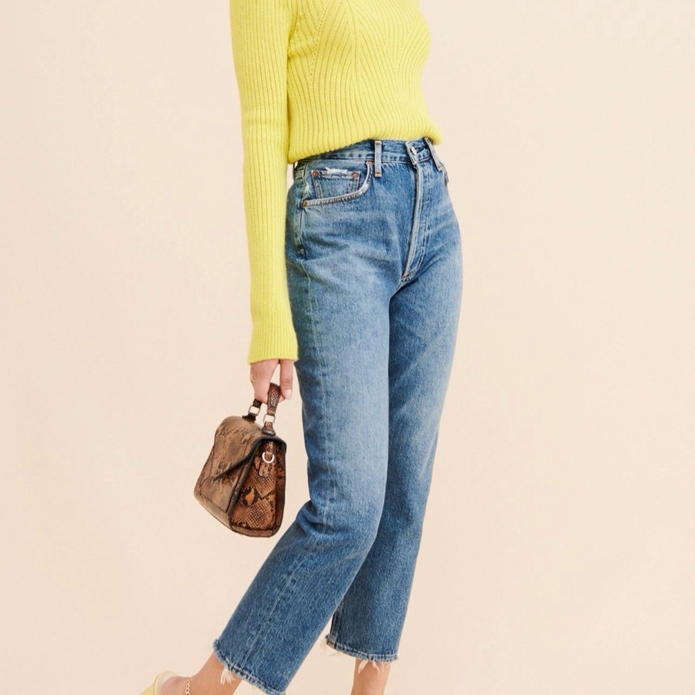 Agolde Light Blue Cropped High-Rise Straight Jeans